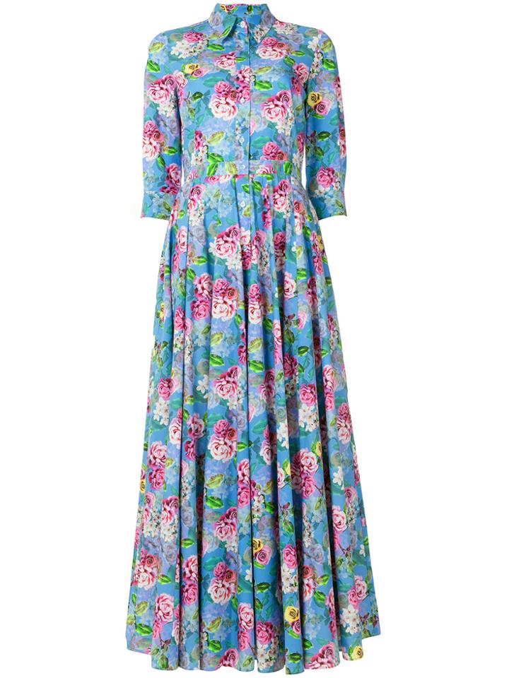 Peter Taylor Floral Print Maxi Shirt Dress - Blue