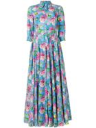 Peter Taylor Floral Print Maxi Shirt Dress - Blue