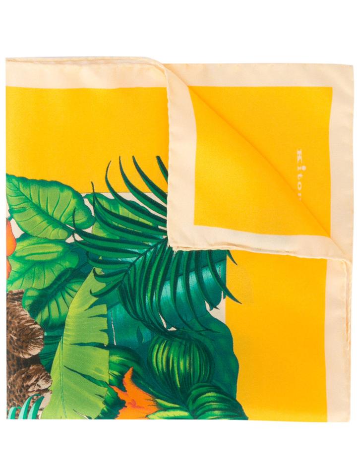 Kiton - Jungle Print Pocket Square - Men - Silk - One Size, Yellow/orange, Silk