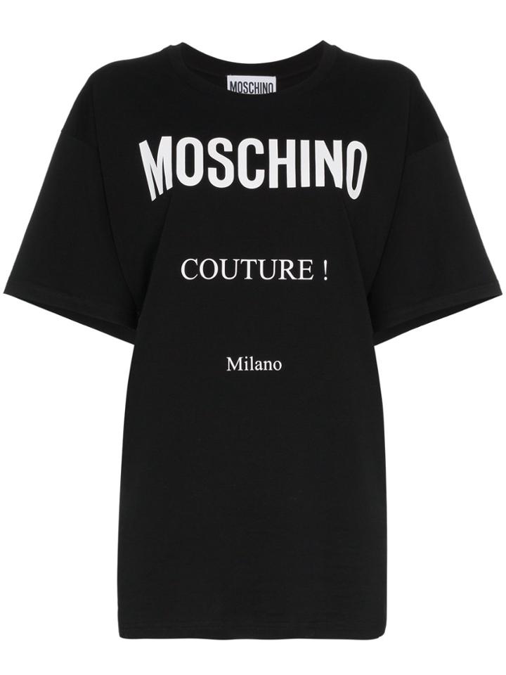 Moschino Boxy Logo Print Cotton Short Sleeve T Shirt - Black