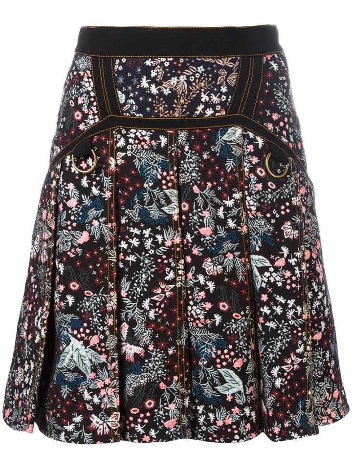 Self-portrait - Floral Skirt - Women - Cotton/polyester/spandex/elastane - 6, Black, Cotton/polyester/spandex/elastane