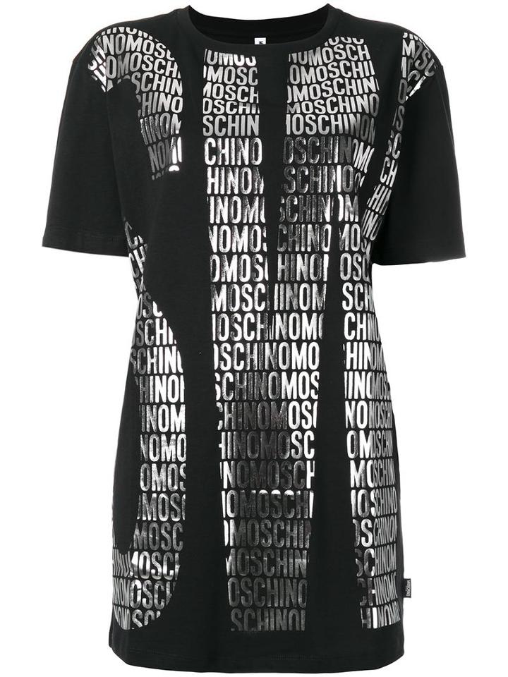 Moschino Swim Metallic Logo Print T-shirt, Women's, Size: Xs, Black, Cotton