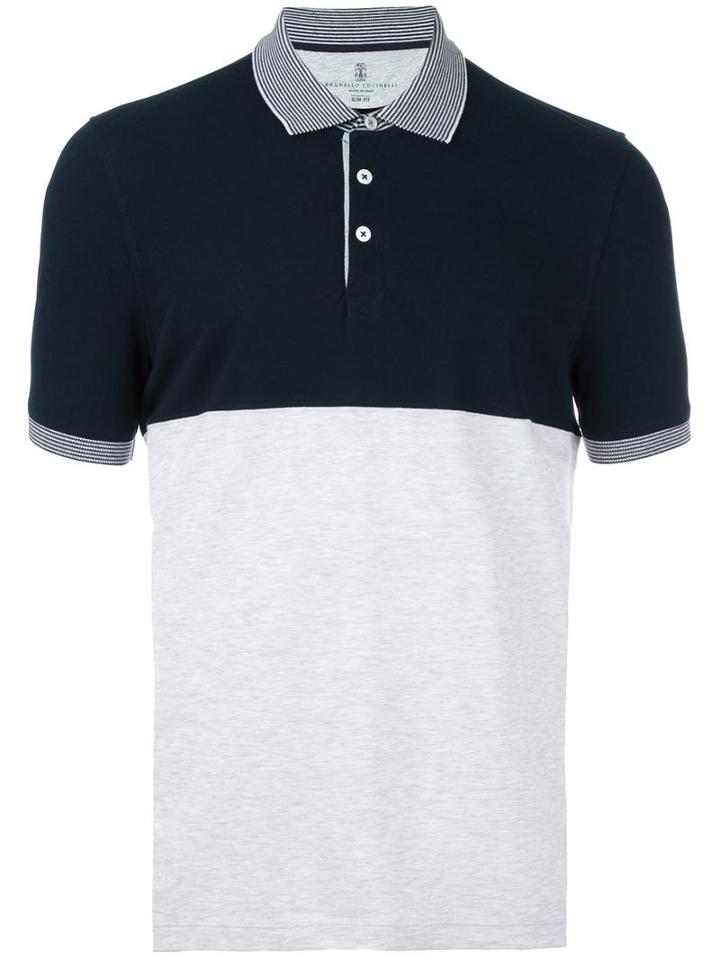 Brunello Cucinelli Colour Block Polo Shirt, Men's, Size: Medium, Grey, Cotton