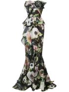 Marchesa Macro Floral Print Gown - Black
