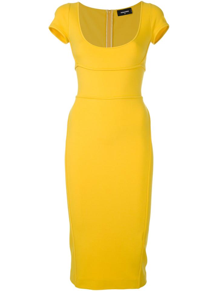 Dsquared2 Cap Sleeved Fitted Dress - Yellow & Orange