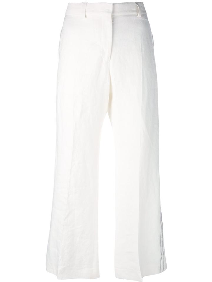 Calvin Klein Collection - Wide Leg Cropped Trousers - Women - Linen/flax - 44, White, Linen/flax