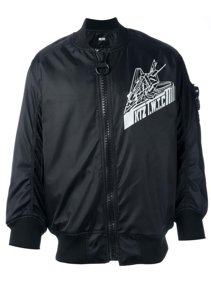 Ktz Aeroplane Print Bomber Jacket, Men's, Size: S, Black, Nylon
