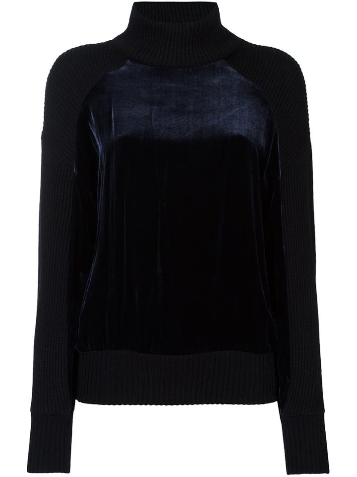 Dkny Velvet Panel Jumper, Women's, Size: Xs, Blue, Silk/viscose/merino