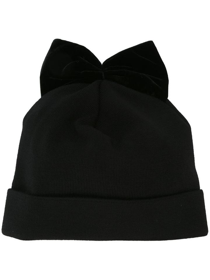 Federica Moretti Bow Detail Beanie, Women's, Black, Silk/viscose/virgin Wool