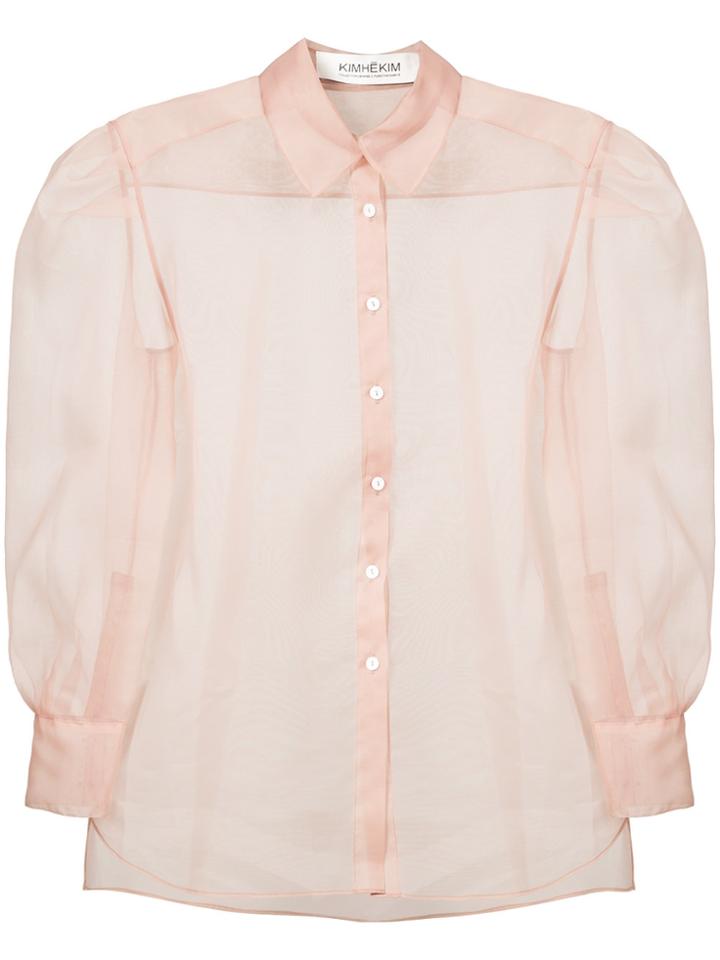 Kimhekim Puff Sleeve Sheer Shirt - Nude & Neutrals