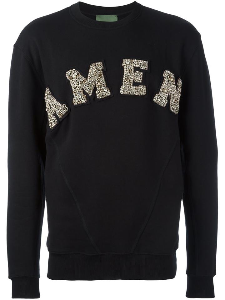 Amen Logo Embellished Sweatshirt, Men's, Size: 46, Black, Cotton/metal/glass