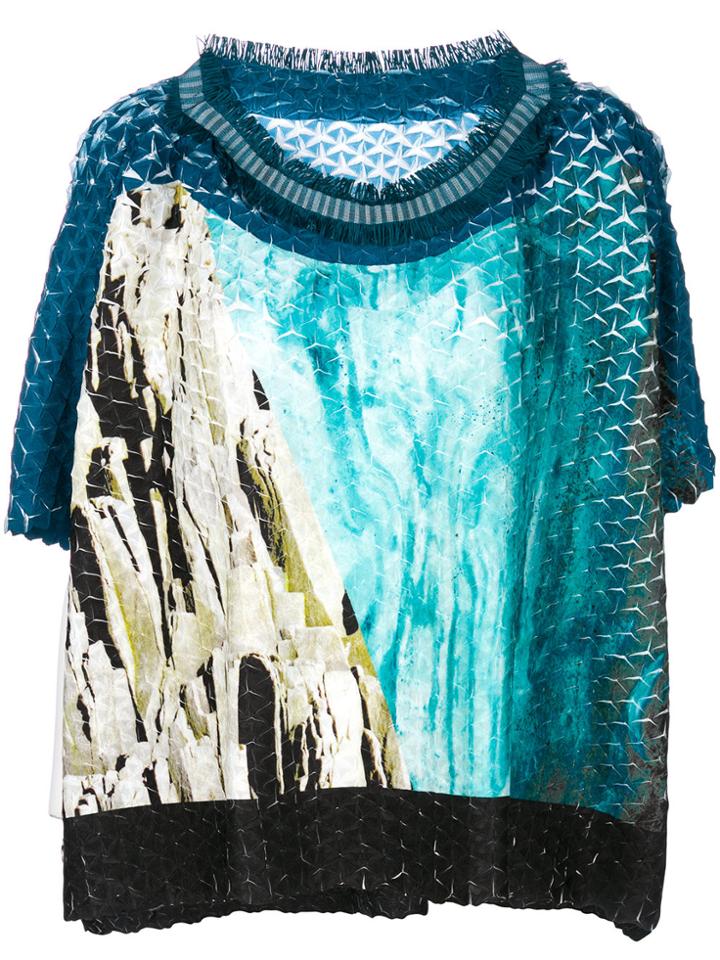 Issey Miyake Contrast Flared Blouse - Blue