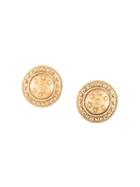 Chanel Vintage Round Logo Star Earrings - Gold