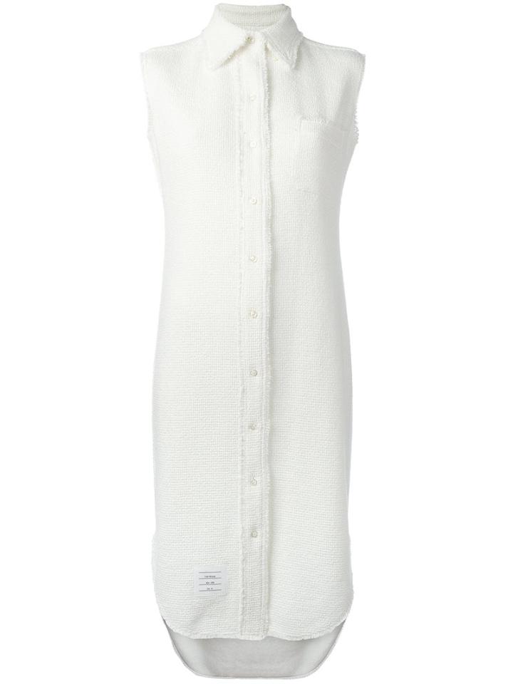 Thom Browne Frayed Trim Shirt Dress, Women's, Size: 42, White, Cotton