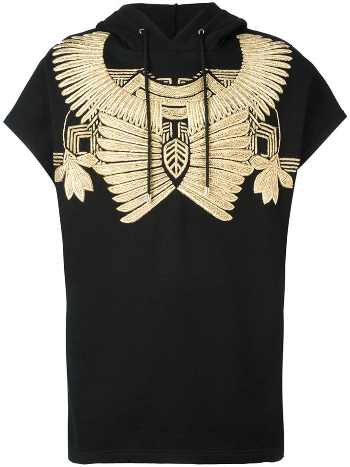 Les Hommes Golden Embroidery Sleeveless Hoodie - Black
