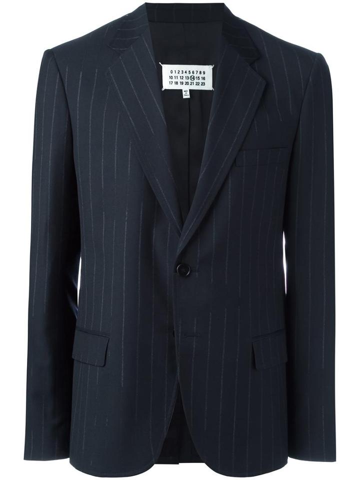 Maison Margiela Broken Pinstripe Blazer, Men's, Size: 48, Blue, Virgin Wool/viscose/cotton