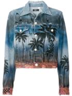 Amiri Palm-print Distressed Denim Jacket - Blue