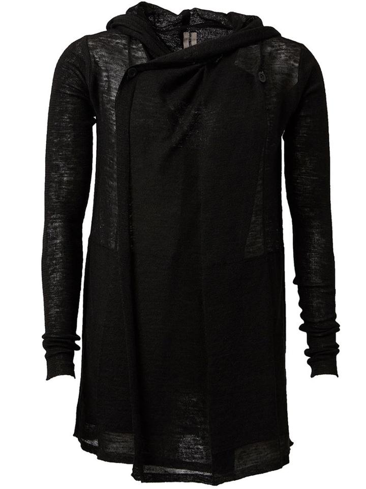 Rick Owens Hooded Cardigan, Men's, Size: Xs, Black, Linen/flax/polyester