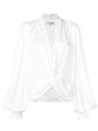 Caroline Constas Floral Gathered Front Blouse - White