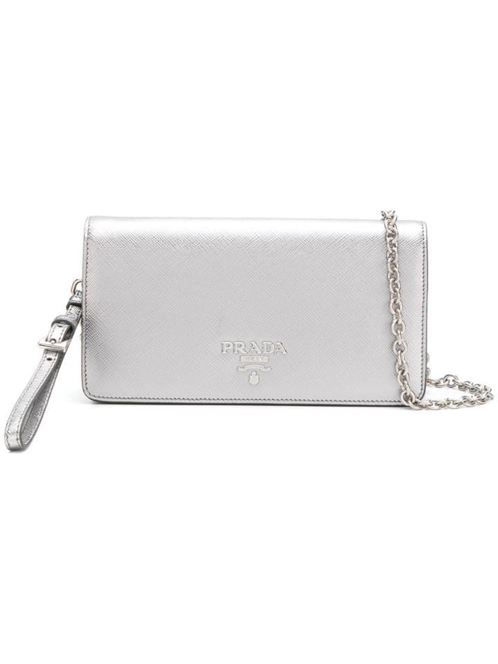 Prada Mini Saffiano Chain Wallet - Grey