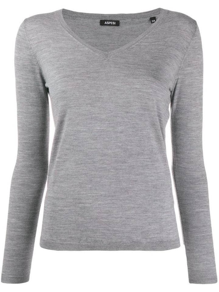 Aspesi Fine Knit V-neck Jumper - Grey