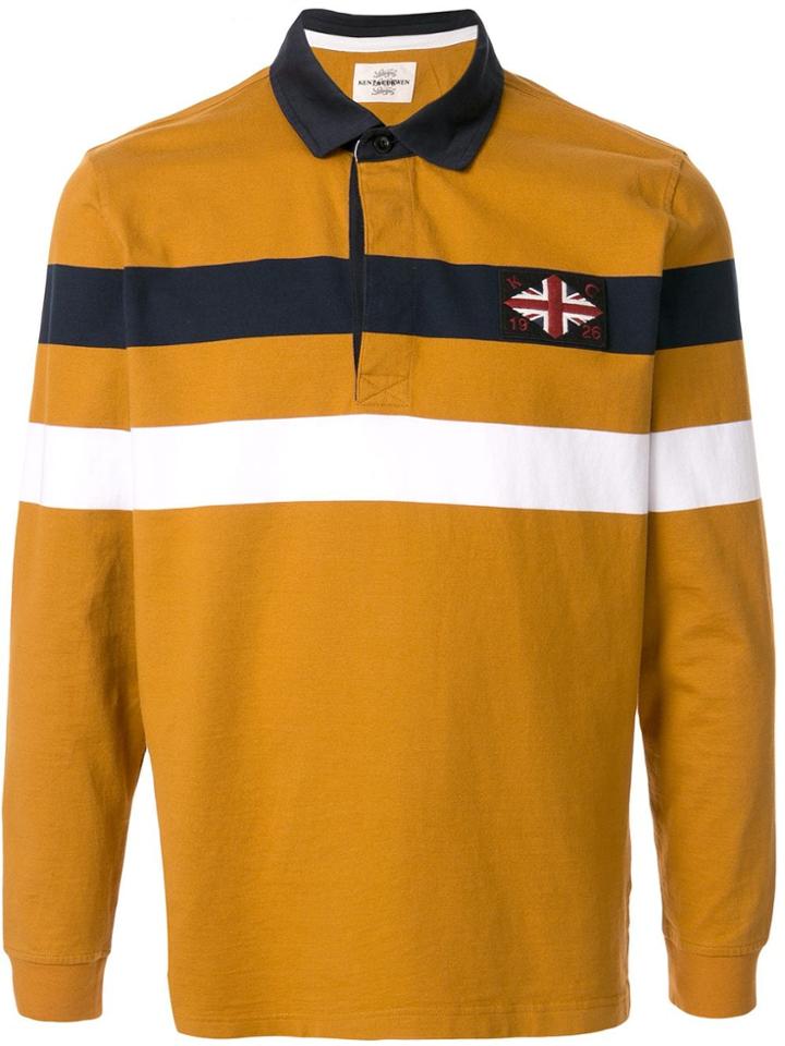 Kent & Curwen Union Jack Embroidered Striped Polo Shirt - Brown