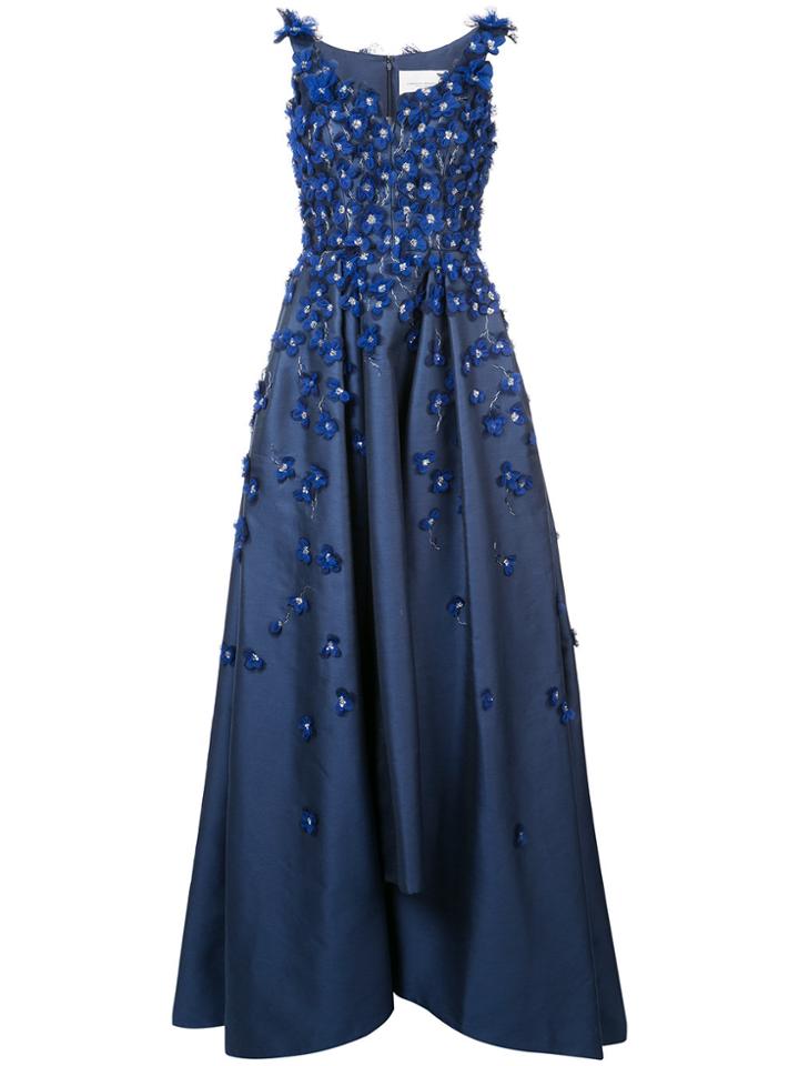 Carolina Herrera Embroidered Flared Gown - Blue