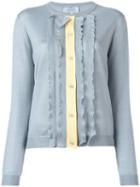Prada Frill Detail Cardigan, Women's, Size: 40, Grey, Silk/wool
