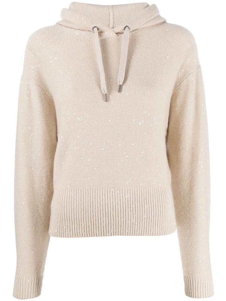 Brunello Cucinelli Sequin Knit Hoodie - Neutrals