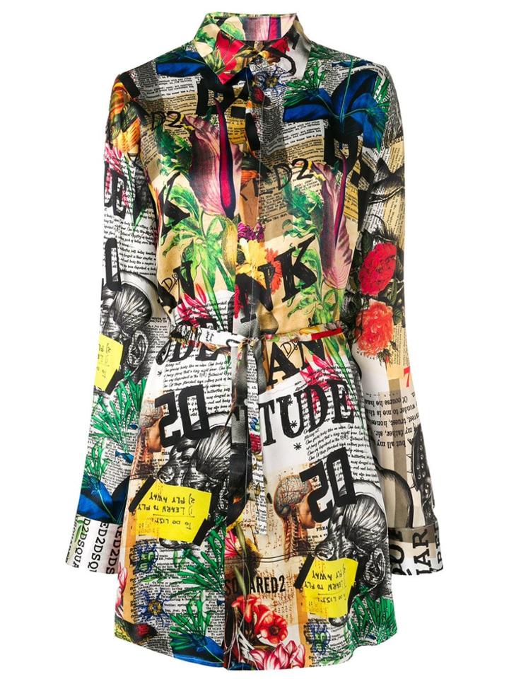 Dsquared2 Mixed Print Belted Shirt - Neutrals