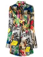 Dsquared2 Mixed Print Belted Shirt - Neutrals