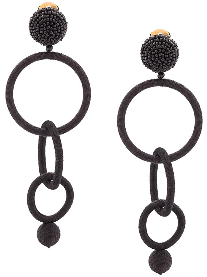 Oscar De La Renta Texture Drop Hoop Earrings - Black