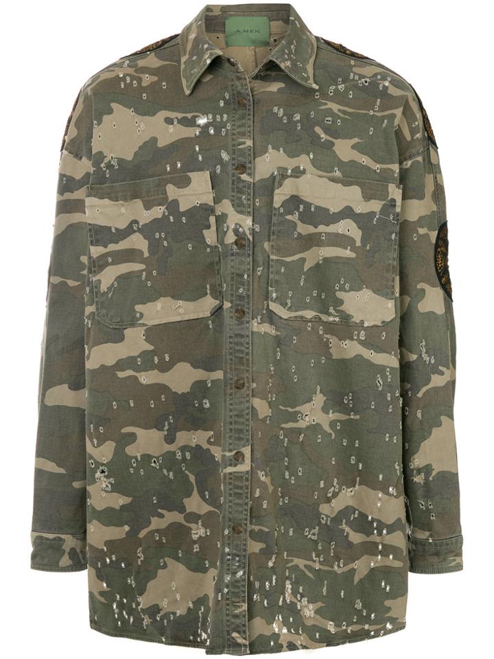 Amen Camouflage Print Jacket - Green