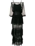Federica Tosi Ruffled Sheer Belted Dress - Black