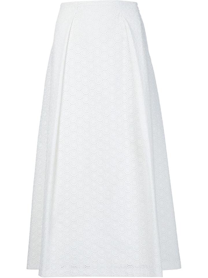 Carolina Herrera Embroidered A-line Skirt, Women's, Size: 8, White, Cotton