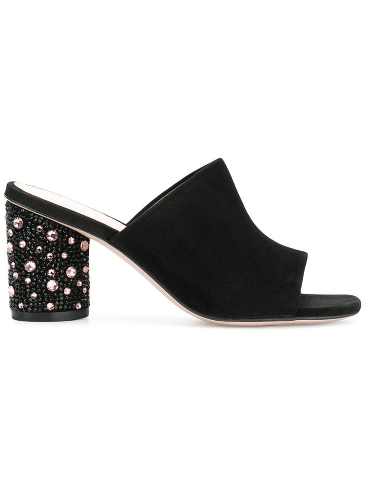 Stuart Weitzman Studded Heel Mules - Black