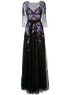Marchesa Notte Floral-embroidered Lace Gown - Black