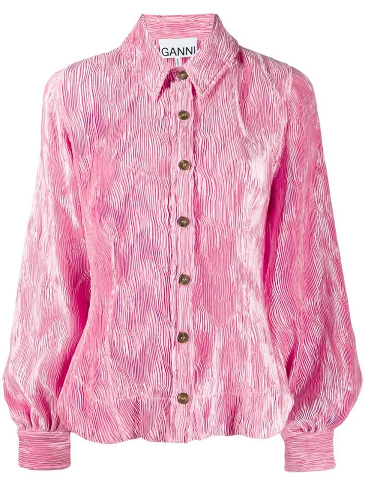 Ganni Pleated Satin Blouse - Pink