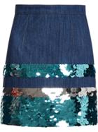 Miu Miu Sequin Embroidered Denim Skirt - Blue