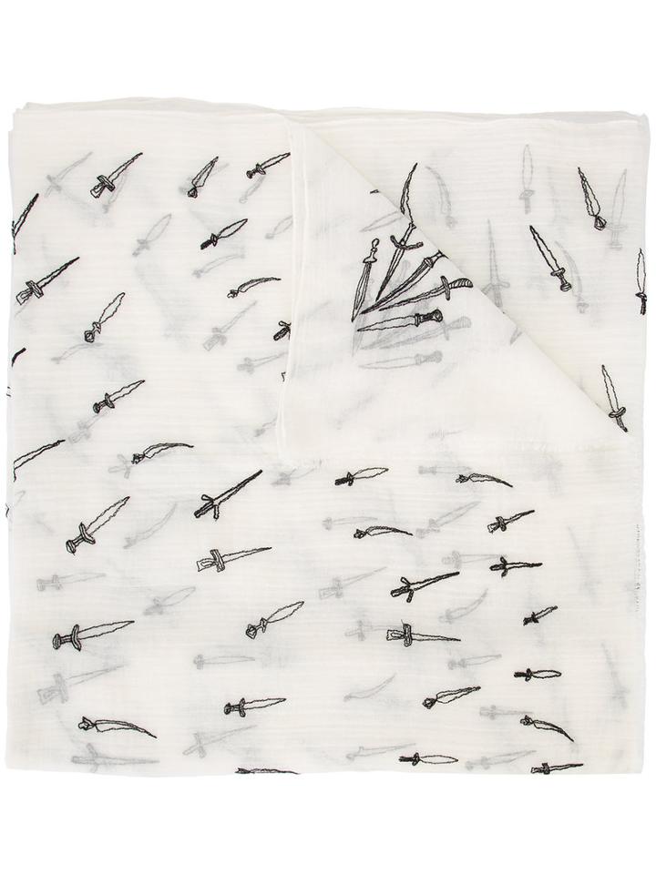 Rag & Bone - Embroidered Dagger Scarf - Women - Cotton - One Size, White, Cotton
