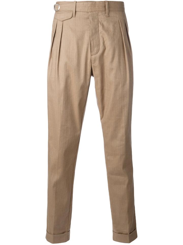 Eleventy Side-buckle Chino Trousers, Men's, Size: 32, Nude/neutrals, Cotton/linen/flax/spandex/elastane