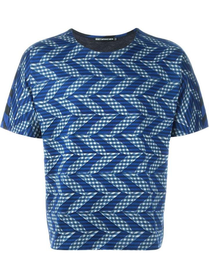 Issey Miyake Men Zig Zag Pattern T-shirt, Size: 1, Blue, Cotton/polyester
