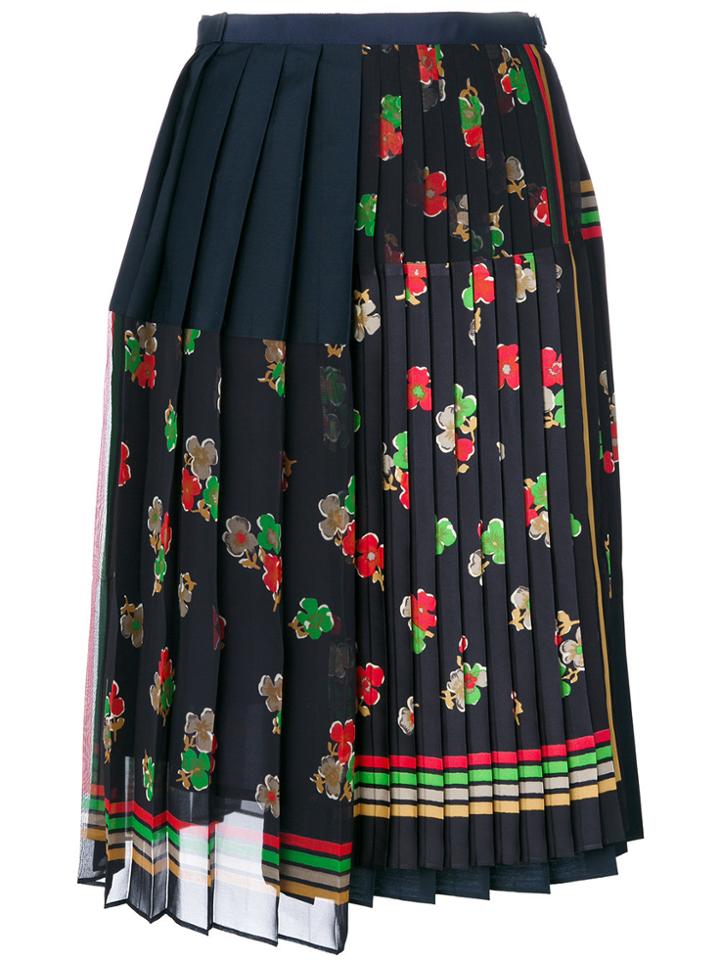 Sacai Pleated Floral Wrap Skirt - Blue
