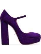 Miu Miu Mary Jane 135 Platform Suede Pumps - Purple