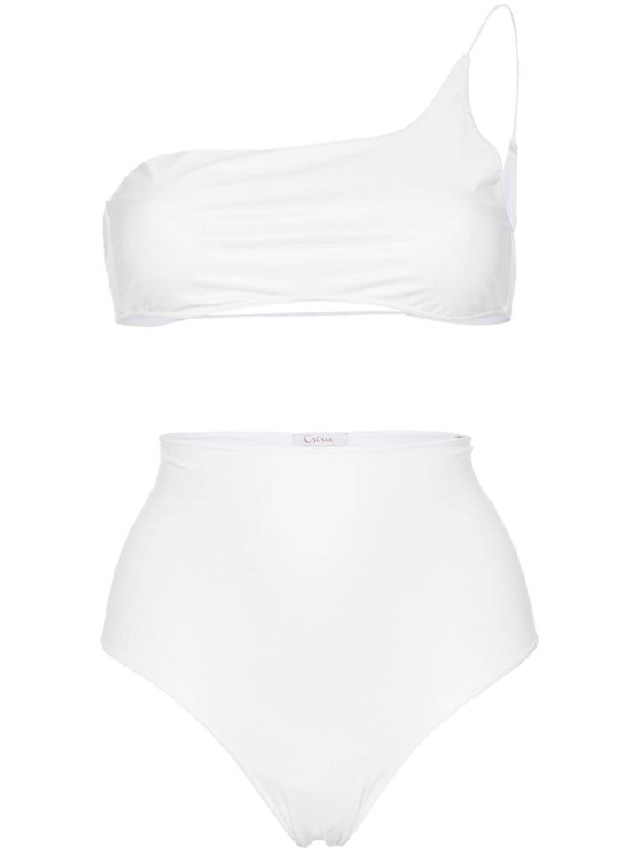 Oseree Latex Stretch Asymmetric Bikini - White