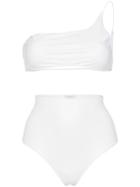 Oseree Latex Stretch Asymmetric Bikini - White