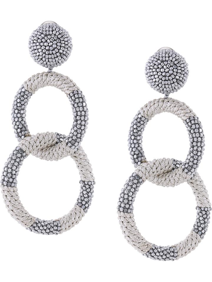 Oscar De La Renta Two-hoop Beaded Earrings - Metallic