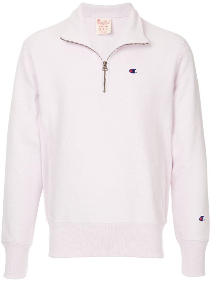 Champion Logo Embroidered Half Zip Sweatshirt - Pink & Purple