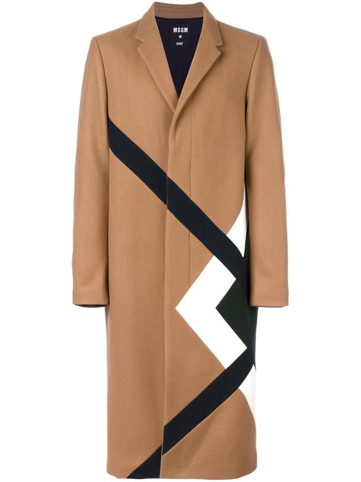 Msgm Large Plaid Single Breasted Coat, Men's, Size: 46, Nude/neutrals, Polyamide/polyester/acetate/wool
