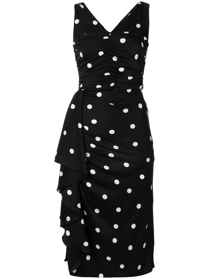 Dolce & Gabbana Polka Dots Ruched Midi Dress - Black
